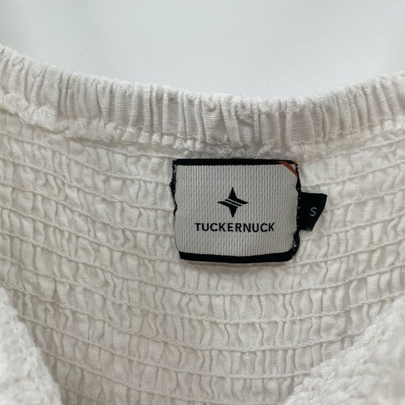 Tuckernuck Women's Annie Smocked Mini Dress Linen Puff Sleeve White sz S NEW - Picture 3 of 8